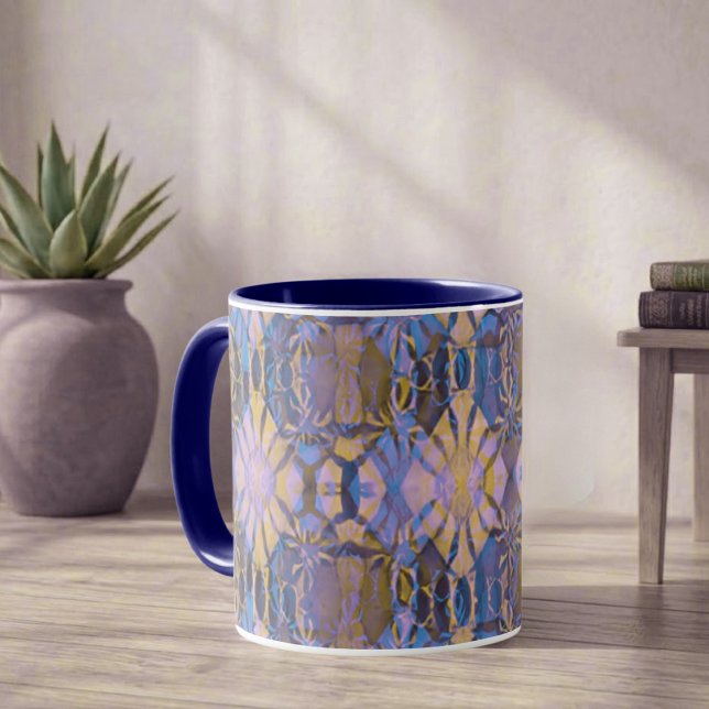Blå, gul och lila batikstil mugg (Skapare uppladdad)