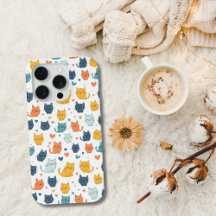 Blå Gul Orange Kawaii Kattmönster Kattälskare