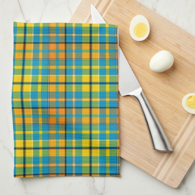 Blå Gul Orange Plaid Tartan Design  Kökshandduk (Vikt i Fjärdedel)