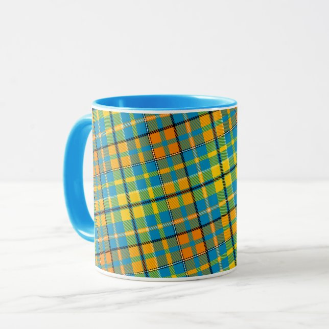 Blå Gul Orange Plaid Tartan Design  Mugg (Framsida vänster)
