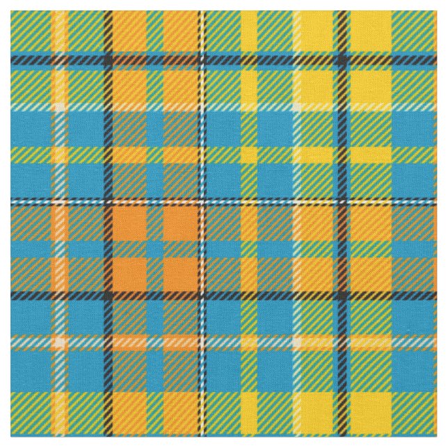 Blå Gul Orange Plaid Tartan Design  Tyg (Närbild)