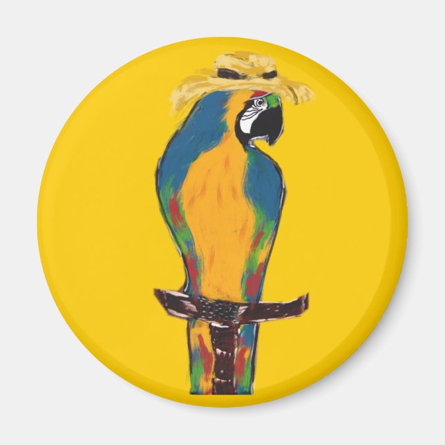Blå & Gul Papegoja Magnet (Framsidan)