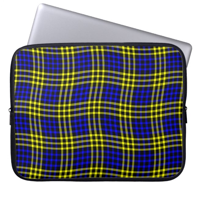 Blå Gul Plaid Rutigt Sömlöst Mönster Laptop Fodral (Framsidan)