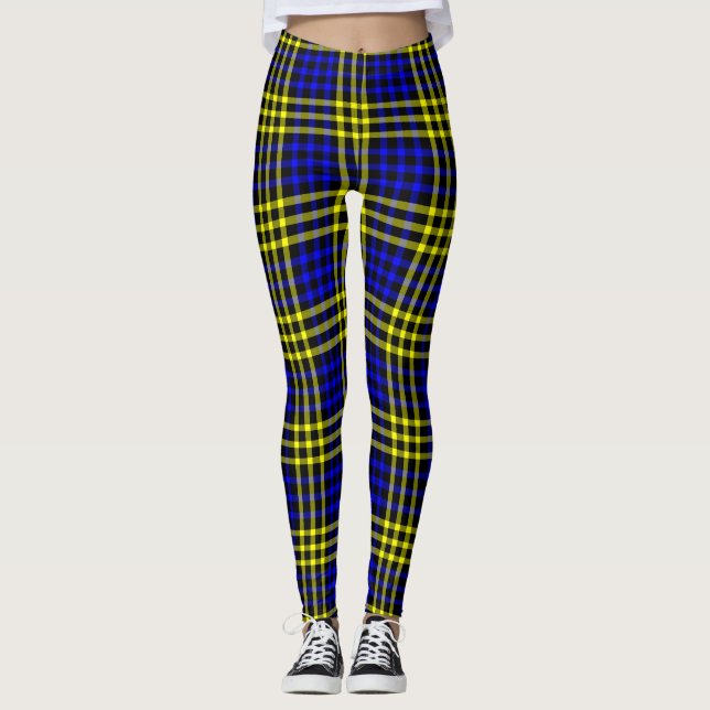 Blå Gul Plaid Rutigt Sömlöst Mönster Leggings (Framsida)