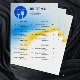 Blå, Gul Restaurang Take Away Meny med QR-kod