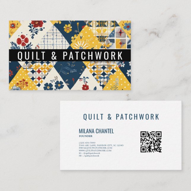 Blå Gul Röd Quilt Patchwork Handgjorda Kläder  Visitkort (Fram/baksida)