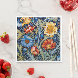 Blå Gul Röda Blommor William Morris Stil  Pappersservett