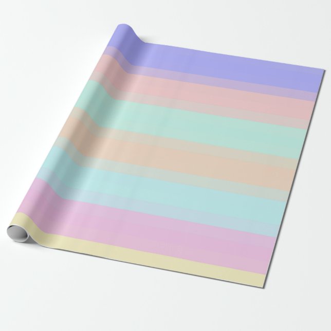 Blå Gul Rosa Grön Pastell Ränder Mönster Presentpapper (Utrullad)