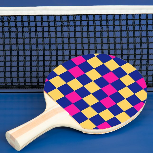 Blå Gul Rosa Rutig Mönsterdesign  Pingisracket (Insitu)
