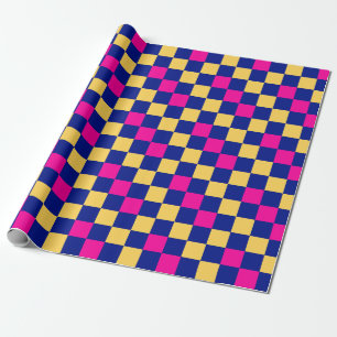 Blå Gul Rosa Rutig Mönsterdesign Presentpapper