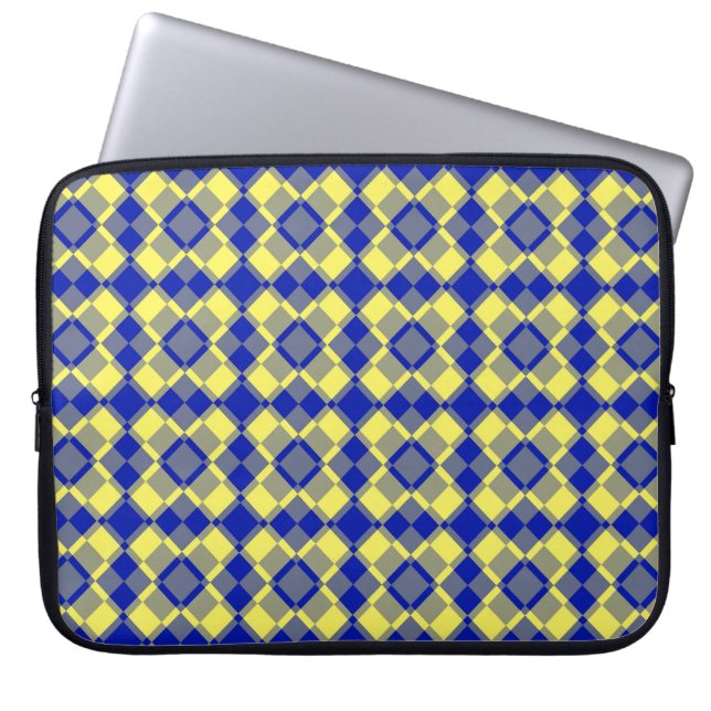 Blå Gul Rutig Argyle Mönster Laptop Fodral (Framsidan)