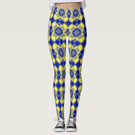 Blå Gul Rutig Argyle Mönster Leggings