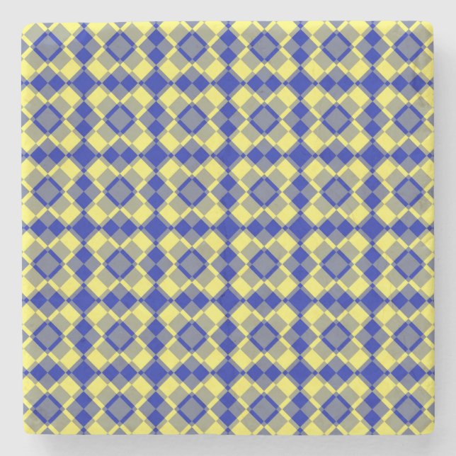 Blå Gul Rutig Argyle Mönster Stenunderlägg (Framsidan)