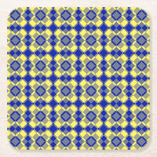 Blå Gul Rutig Argyle Mönster Underlägg Papper Kvadrat (Framsidan)