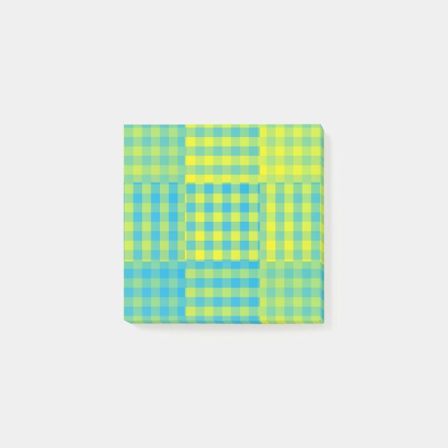 Blå Gul Rutig Lappteknik Mönster Post-it Block (Framsida)
