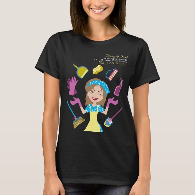 Blå Gul Städtjänst Städning T Shirt (Framsida)