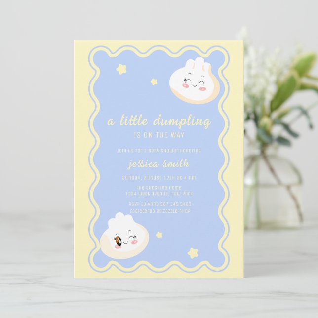 Blå Gul Stjärna Kinesisk Dumpling Baby Shower  Inbjudningar (Stående Fram)
