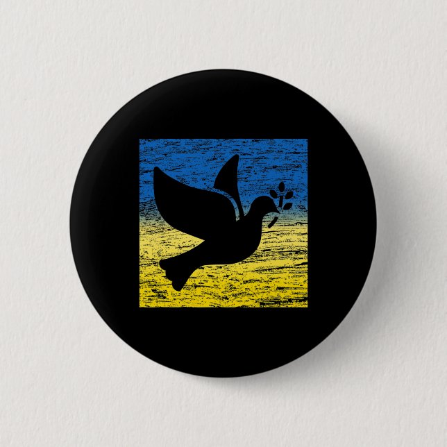 Blå Gul Ukraina Flagga Duva Ukrainsk Fred Fågel Knapp (Framsida)