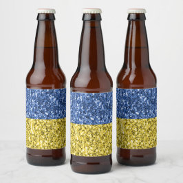 Blå gul ukrainsk flagga glitter falska gnistor ölflaska etikett
