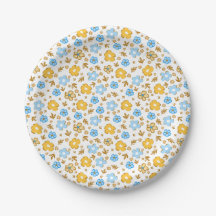 Blå Gul Vår Blommig Mönster