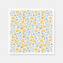Blå Gul Vintage Blommig Papper