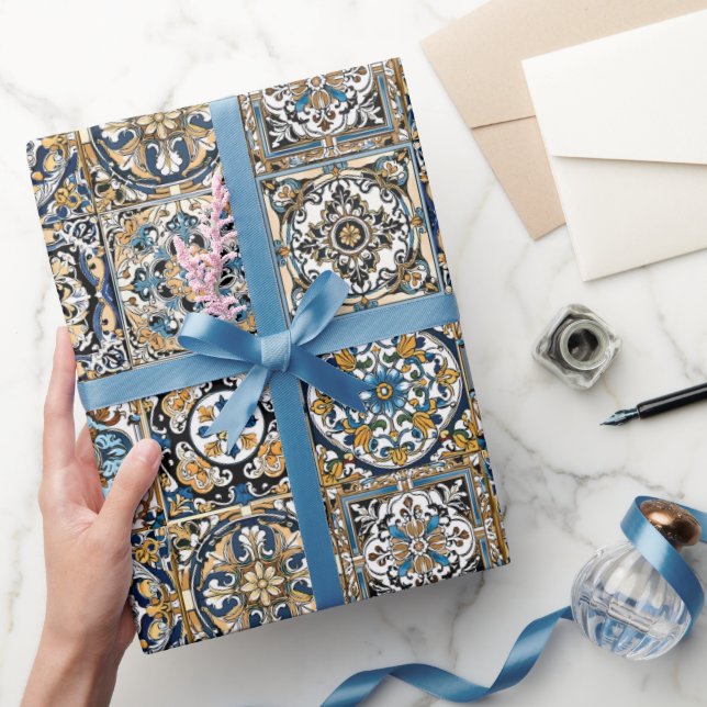 Blå Gul Vit Svart Azuleju Spansk Marockansk Presentpapper (Gifting)