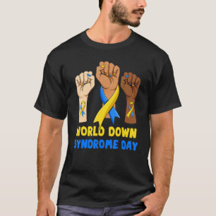 Blå Gula Band Händer Tillsammans Världen Downs Syn T Shirt