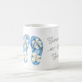 Blå gula blommiga flip-flops sommar sol kaffemugg