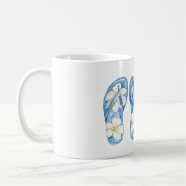 Blå gula blommiga flip-flops sommar sol kaffemugg