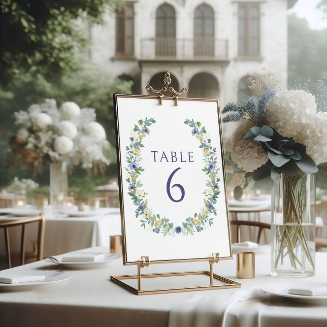 Blå gula blommigten, krutdurk, bröllop inbjudningar (Skapare uppladdad)