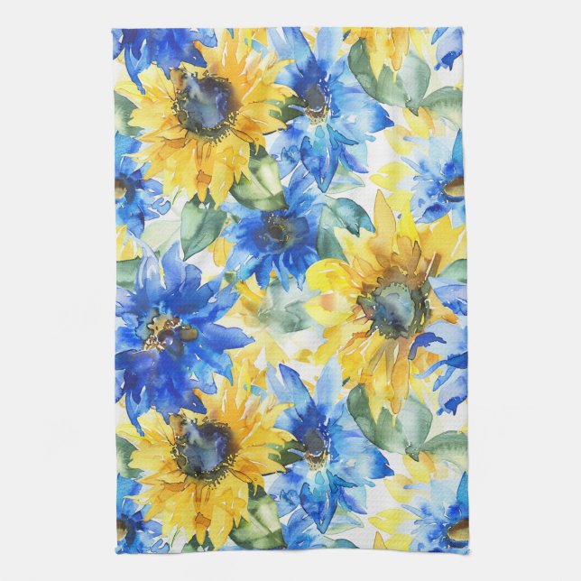 Blå Gula Blommor Bröllopsdusch Kökshandduk (Vertikal)