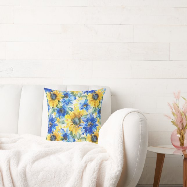 Blå Gula Blommor Bröllopsdusch Kudde (Soffa)