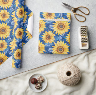Blå Gula Blommor Födelsedag Presentpapper