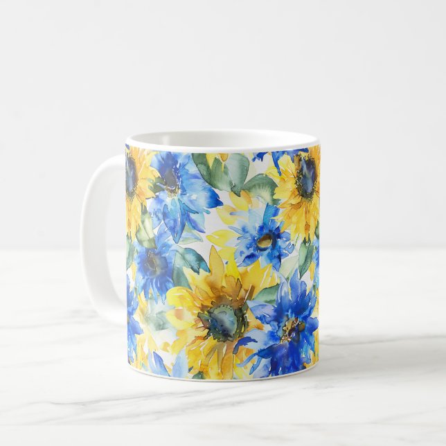 Blå Gula Blommor Kaffemugg (Framsida vänster)