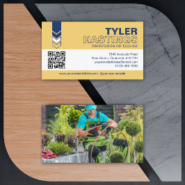 Blå gula pilar QR-kod fotomall Visitkort