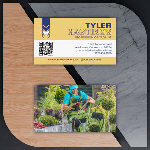 Blå gula pilar QR-kod fotomall Visitkort