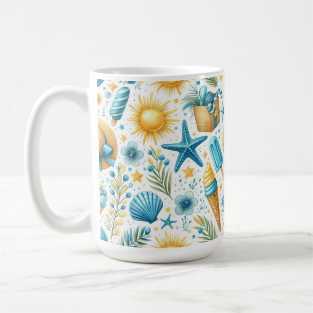 BLÅ & GULA SOMMAR SKAL SOLAR BLOMMOR KAFFEMUGG (Vänster)