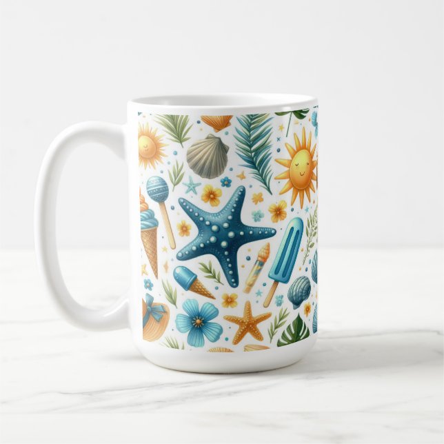 BLÅ & GULA SOMMAR SKAL SOLAR BLOMMOR KAFFEMUGG (Vänster)