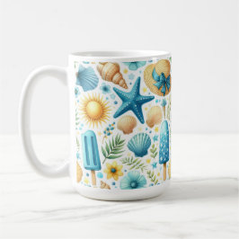 BLÅ & GULA SOMMAR SKAL SOLAR BLOMMOR KAFFEMUGG