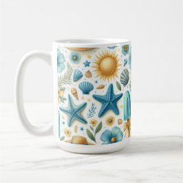 BLÅ & GULA SOMMAR SKAL SOLAR BLOMMOR KAFFEMUGG