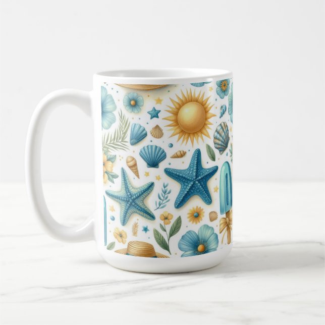 BLÅ & GULA SOMMAR SKAL SOLAR BLOMMOR KAFFEMUGG (Vänster)