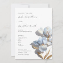 Blå Guld 3D Blommor Vita