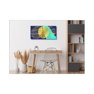 Blå Guld Abstrakt Kollage Sträckt Canvas