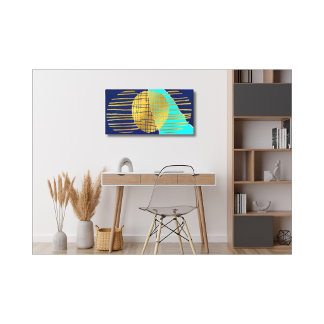 Blå Guld Abstrakt Kollage Sträckt Canvas