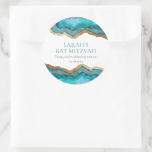 Blå Guld Agat Bat eller Bar Mitzvah Runt Klistermärke