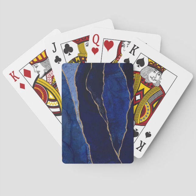 Blå & Guld Agat Modern Glam Minimal Casinokort (Baksidan)