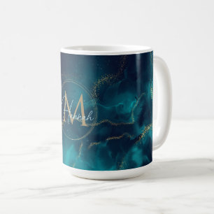 Blå Guld-alkohol, Bläck Art Deep Blue Ocean Kaffemugg