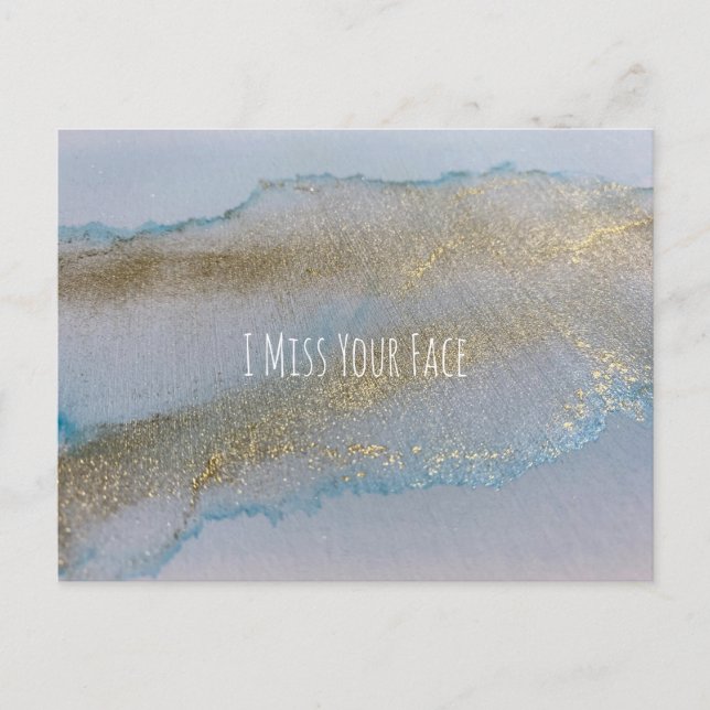 Blå Guld-alkoholens Bläck-Abstrakt... Jag saknar d Vykort (Framsida)