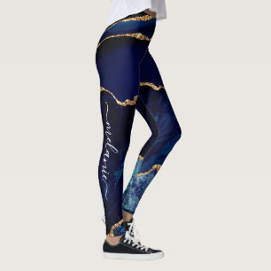 Blå Guld-Anpassningsbarna Brev och Namn Leggings