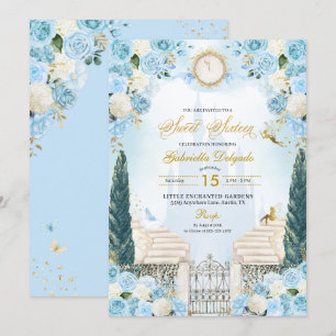 Blå & Guld Askungen Prinsessa Sweet Sixteen Inbjudningar